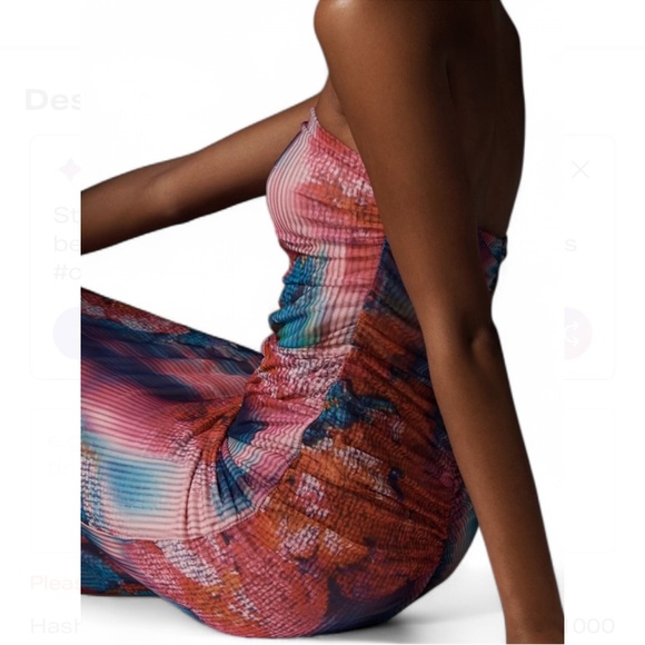 Anthropologie Dress Strapless Ruched Mesh Pink Blue Purple SIZE MEDIUM NEW - Picture 3 of 4